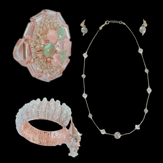 1 Diamond Chain + 1 Diamond Finger Ring + 1 Crystal Latkan Bracelet Gold Cuff)